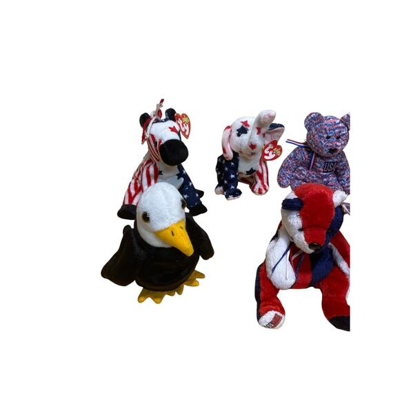 Beanie Babies America Themed Lot Of 7 USA Glory Hero Patriot Baldy Lefty Righty - Picture 2 of 8